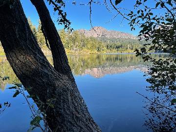 Lassen Peak reflected in Manzanita Lake